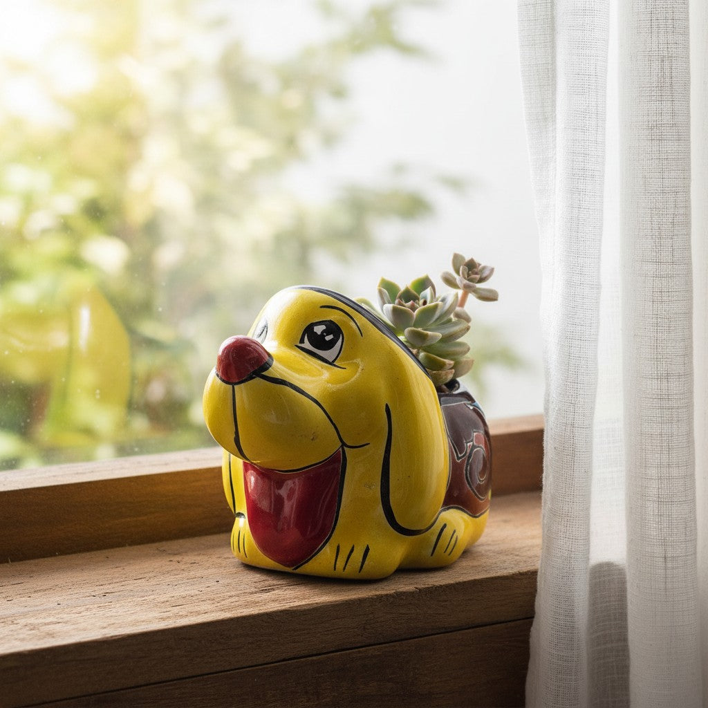 Small Talavera Dog Planter | Mexican Animal Pottery