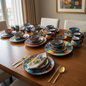 Talavera Dinnerware Set | 51-Piece Floral Tableware for 8