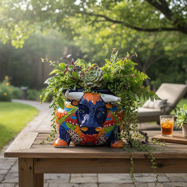 Talavera Bull Planter | Vibrant Mexican Ceramic Pottery
