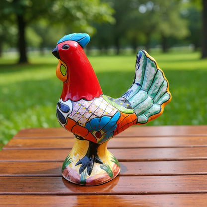 Talavera Rooster Statue | Mexican Folk Art Chicken Decor