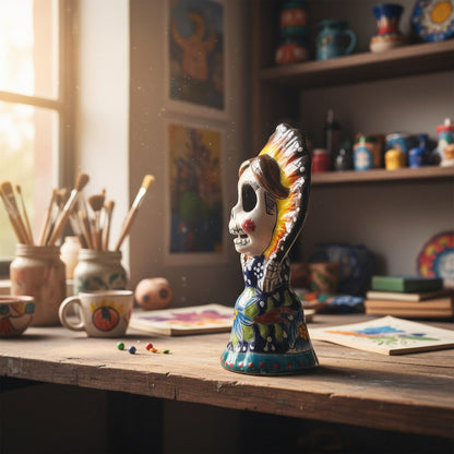 Talavera Skeleton Woman | Day of the Dead Figurine in Traditional