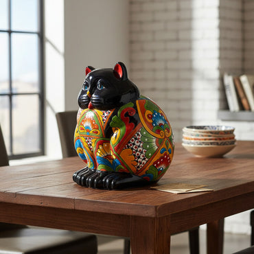 Fat Cat Talavera Planter | Handmade Mexican Pottery