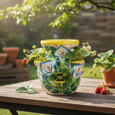 Handmade Talavera Strawberry Pot | Bumble Bee Garden Planter