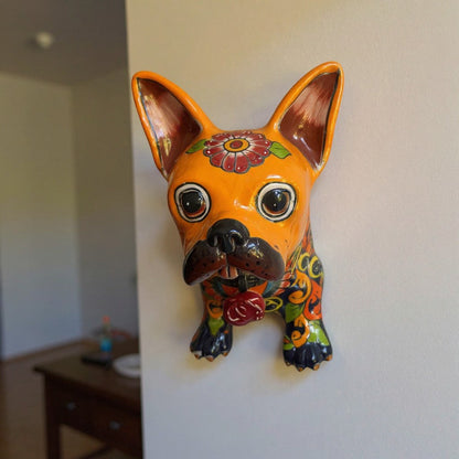 Colorful Talavera French Bulldog Statue | Handmade Wall Art