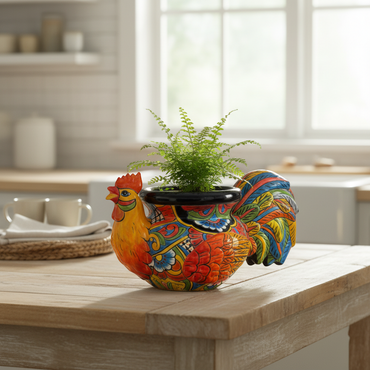 Talavera Rooster Planter | Handmade Colorful Mexican Ceramic Pot