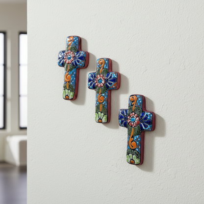 Set of 3 Talavera Crosses | Handmade Mexican Spiritual Art