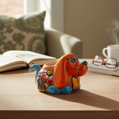 Small Talavera Dog Planter | Mexican Animal Pottery