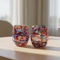 Mexican Stemless Wine Glass | Hand-Blown Orange & Blue Swirl