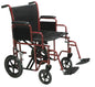 Bariatric Heavy Duty Transport Wheelchair with Swing Away Footrest, 22" Seat, Red