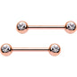 14G 9/16 Clear Gem Rose Gold PVD Barbell Nipple Ring Set