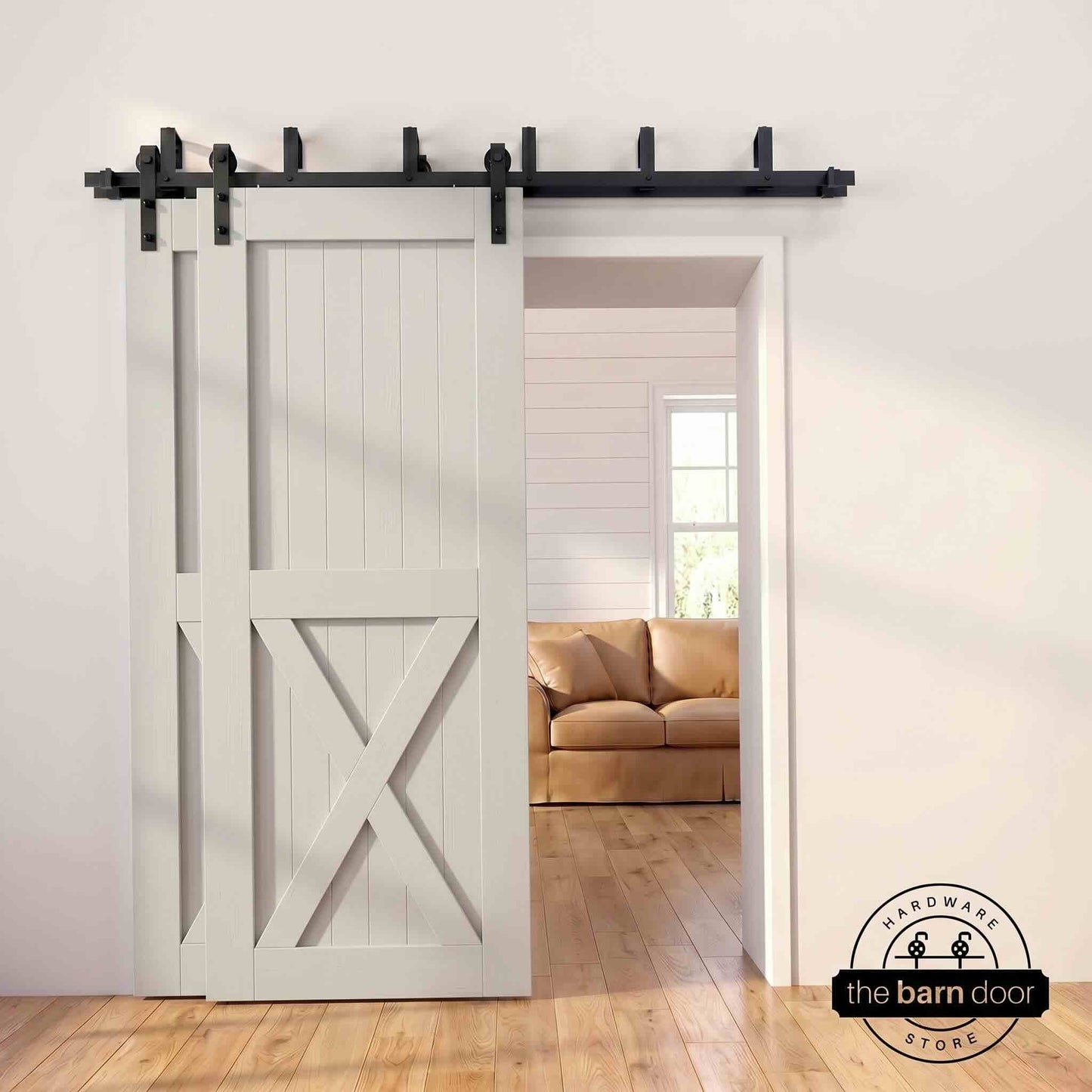 Classic Double Bypass 2 Door Barn Door Kit | Black Hardware