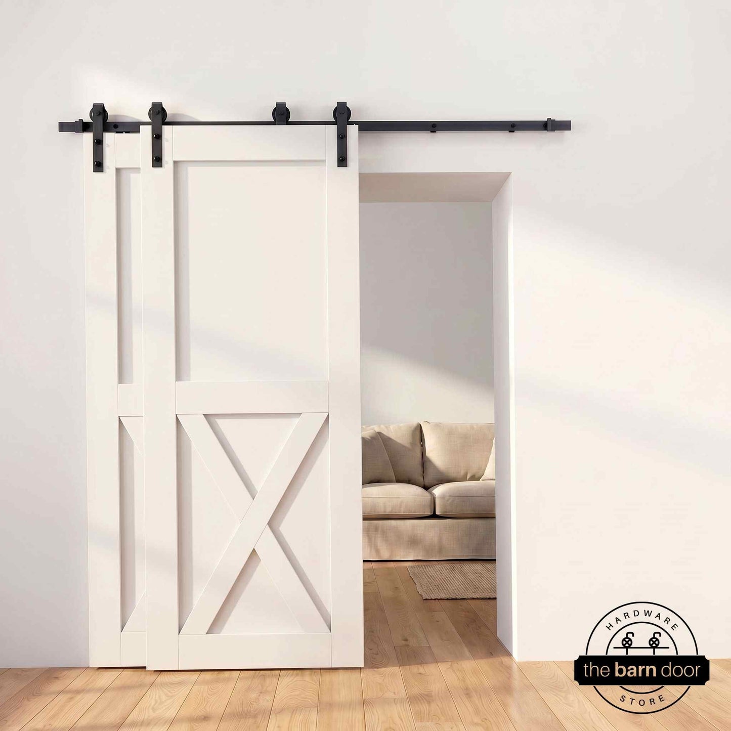 Classic Single Bypass 2 Door Barn Door Kit | Black Hardware