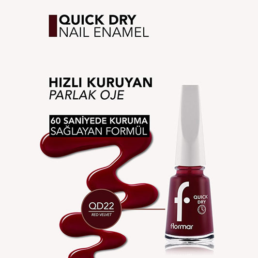 Flormar Quick Dry Nail Polish - Intense Pigmentation for Women | 022 Velvet