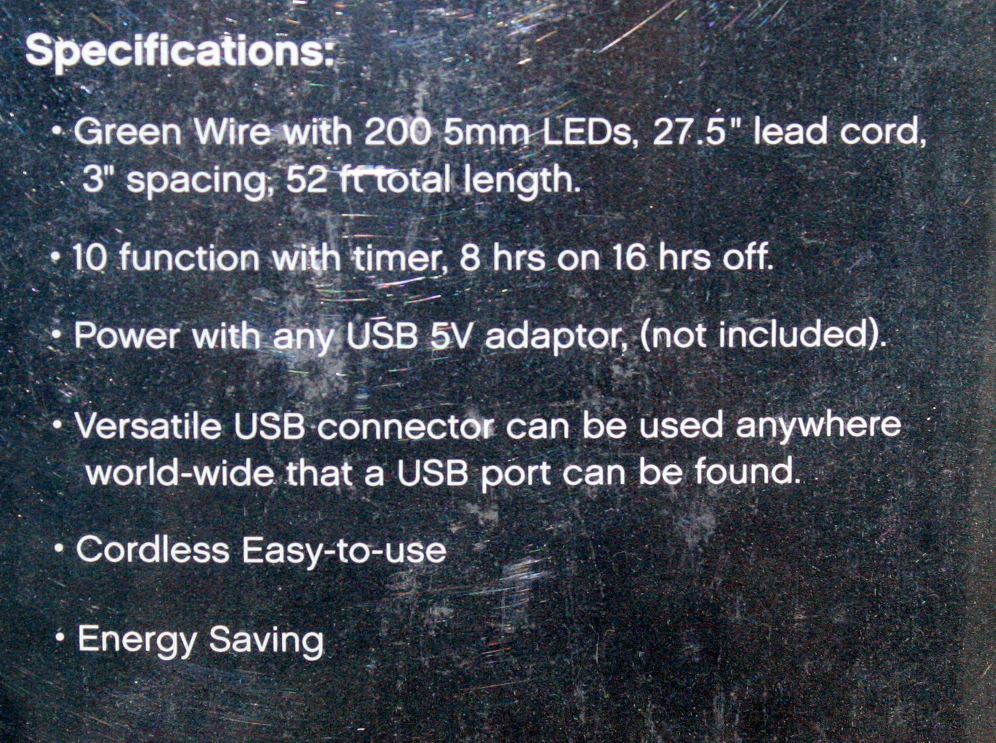 USB powered 200 LED (52 foot) Green Wire Multifunction Lights with Timer - Cool White