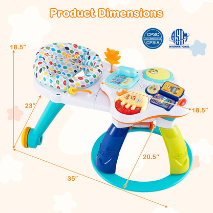 3 in 1 Baby Stationary Activity Center with Educational and Music Function Tabletop-White
