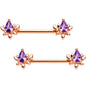 Purple Gem Rose Gold Tone Anodized Fiery Flame Barbell Nipple Ring Set