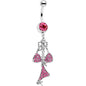 Pink Gem Unraveled Bow Dangle Belly Ring
