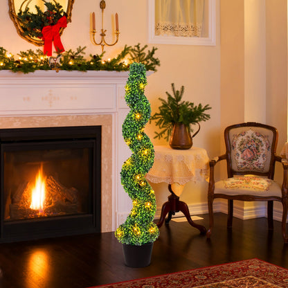 Pre-Lit Artificial Boxwood Spiral Topiary Tree Set of 2 with 100 LED Lights