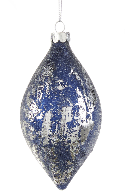 Silver and Blue Iced Glass Ornament -