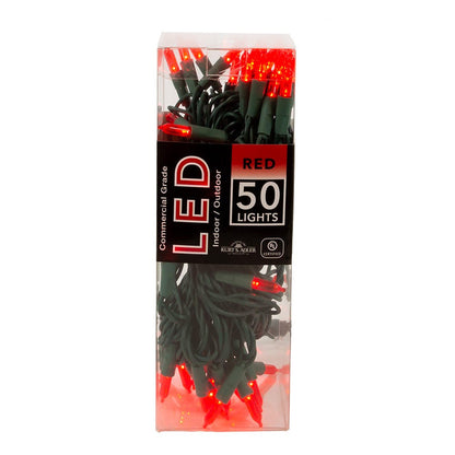 50-Light Miniature Clear Red LED Green Wire Light Set