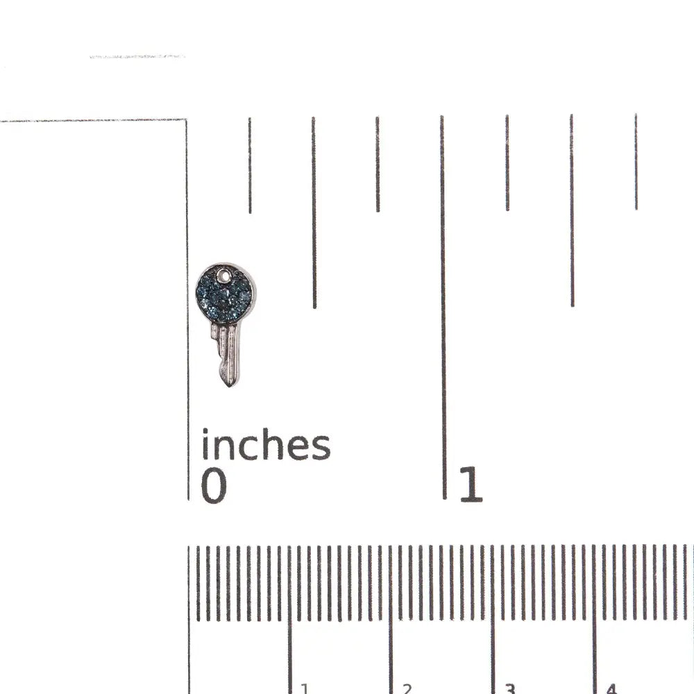 Treated Blue Diamond Key Motif Stud Earrings in Sterling Silver – 1/6 Cttw