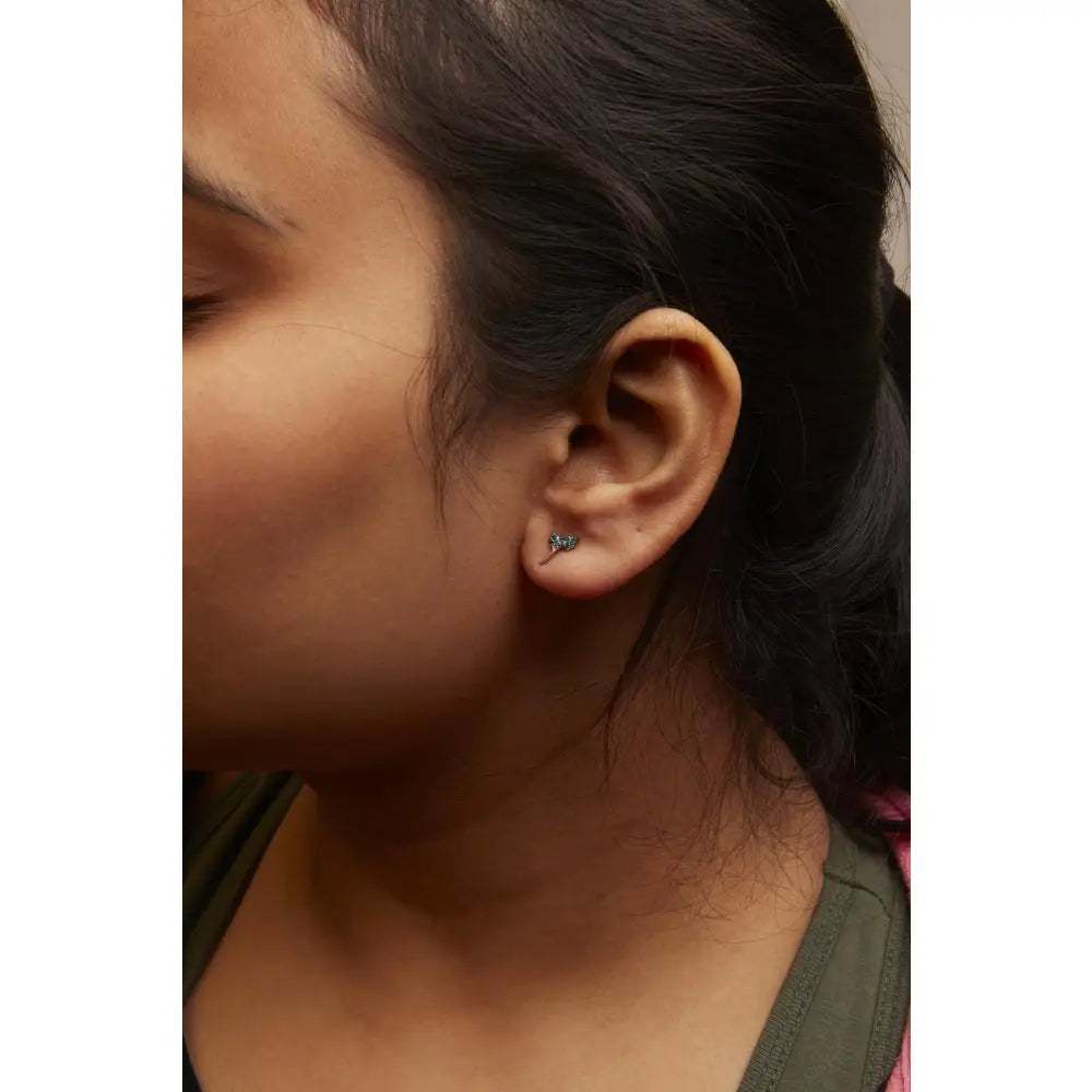 Treated Blue Diamond Leaf Motif Stud Earrings in Sterling Silver – 1/16 Cttw