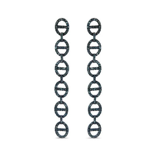 Treated Blue Diamond Linked Circle Drop Earrings in Sterling Silver – 1 Cttw