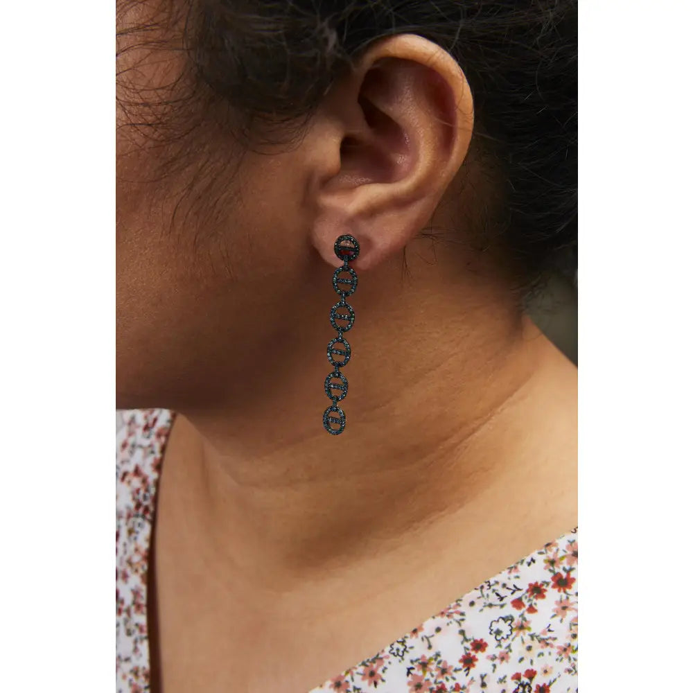 Treated Blue Diamond Linked Circle Drop Earrings in Sterling Silver – 1 Cttw