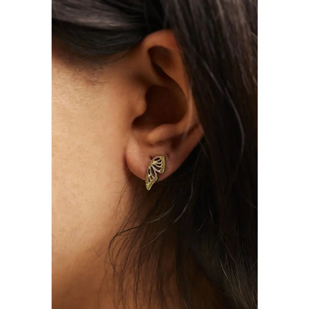Treated Yellow Diamond Butterfly Stud Earrings in Sterling Silver – 1/6 Cttw