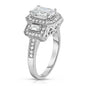 Tri Stone Emerald Cut Cubic Zirconia Ring in 18k White Gold - Size: 9