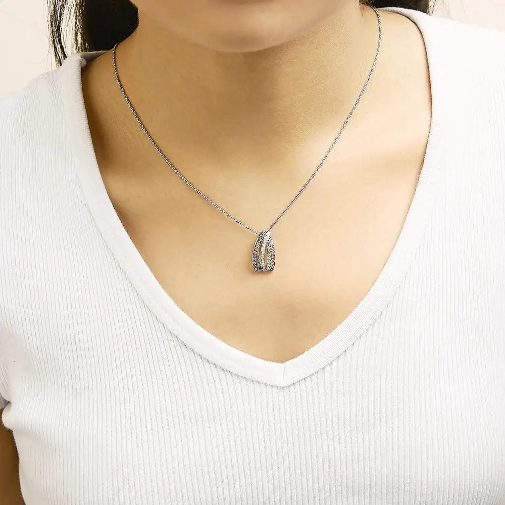 Tri-Tone Sterling Silver 1/2 Cttw White and Brown Diamond Pendant Necklace