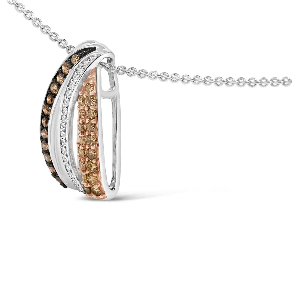 Tri-Tone Sterling Silver 1/2 Cttw White and Brown Diamond Pendant Necklace