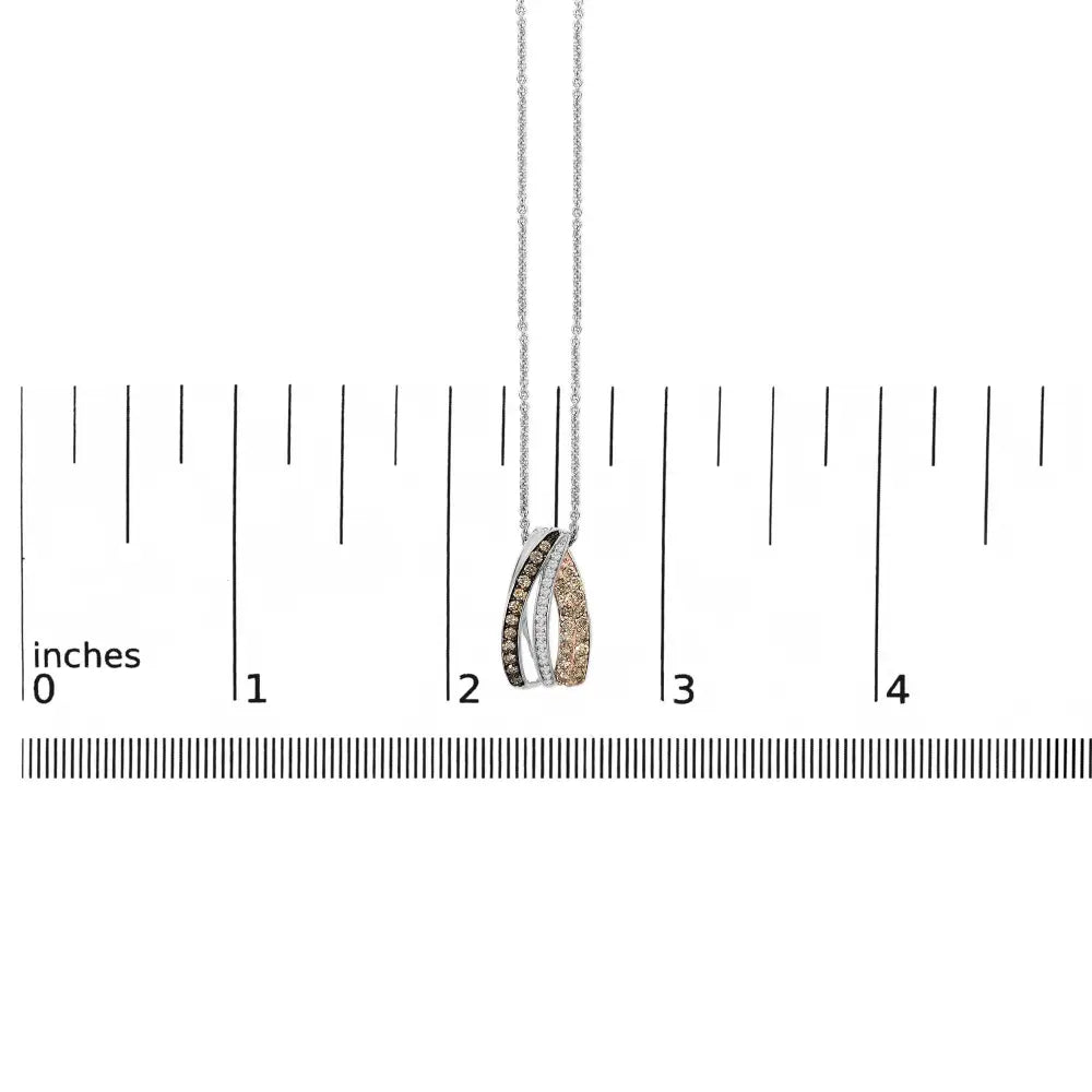 Tri-Tone Sterling Silver 1/2 Cttw White and Brown Diamond Pendant Necklace