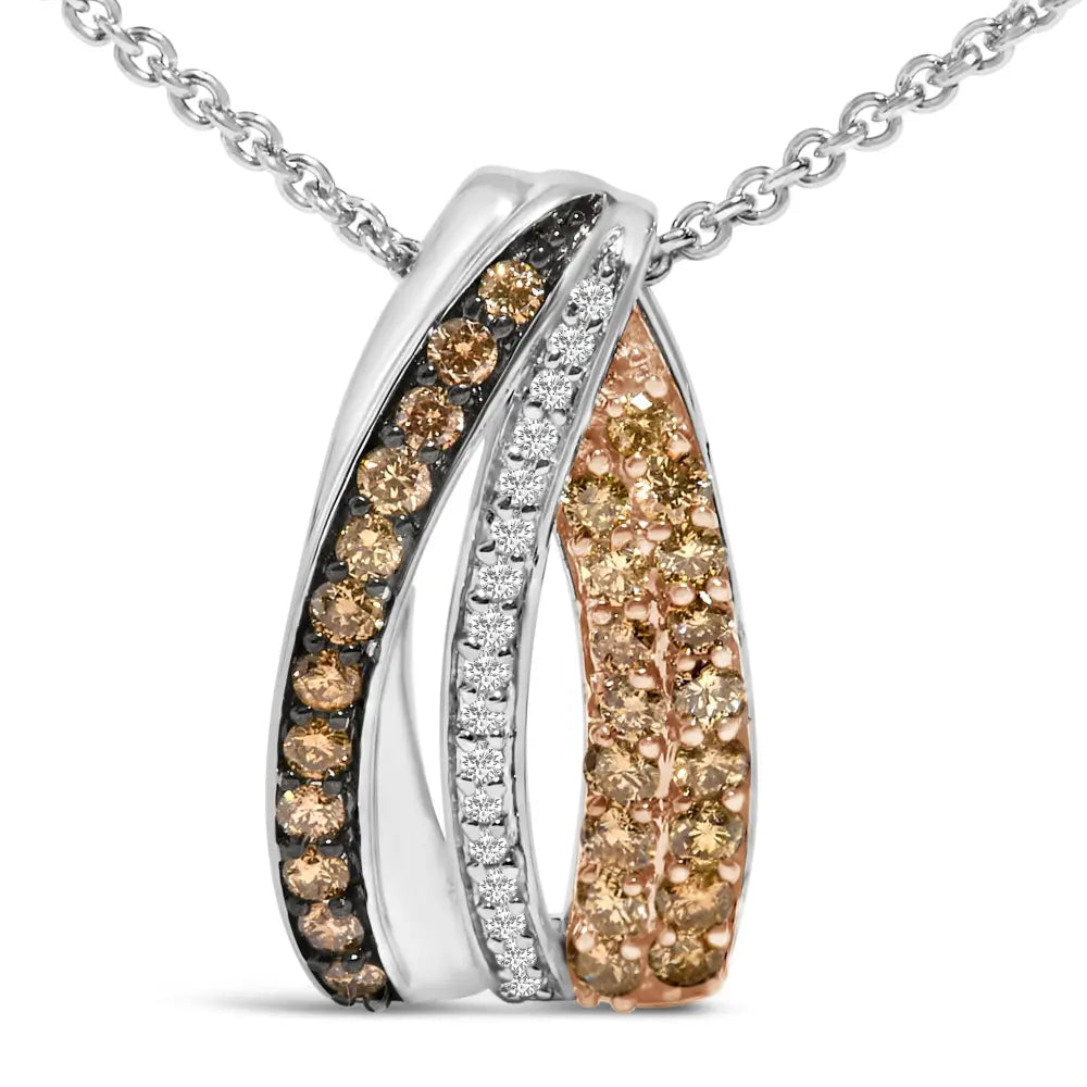 Tri-Tone Sterling Silver 1/2 Cttw White and Brown Diamond Pendant Necklace