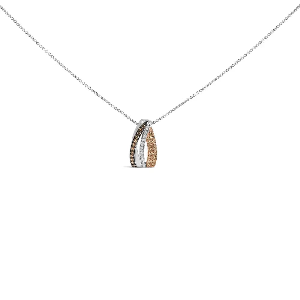 Tri-Tone Sterling Silver 1/2 Cttw White and Brown Diamond Pendant Necklace