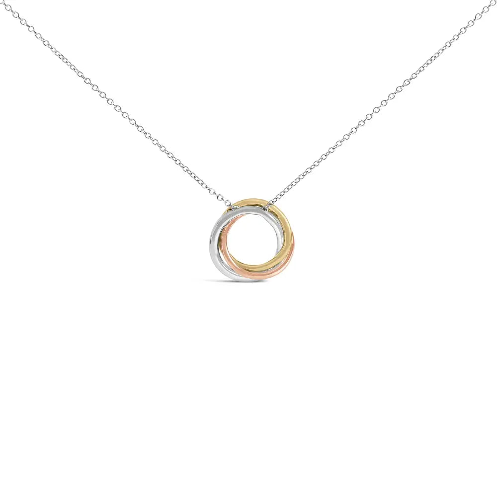 Tri-Tone Sterling Silver 1/5 Cttw Diamond Interlocking Circle Necklace