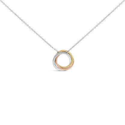 Tri-Tone Sterling Silver 1/5 Cttw Diamond Interlocking Circle Necklace