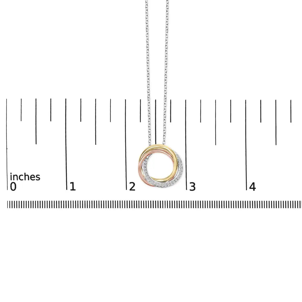 Tri-Tone Sterling Silver 1/5 Cttw Diamond Interlocking Circle Necklace