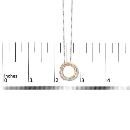 Tri-Tone Sterling Silver 1/5 Cttw Diamond Interlocking Circle Necklace
