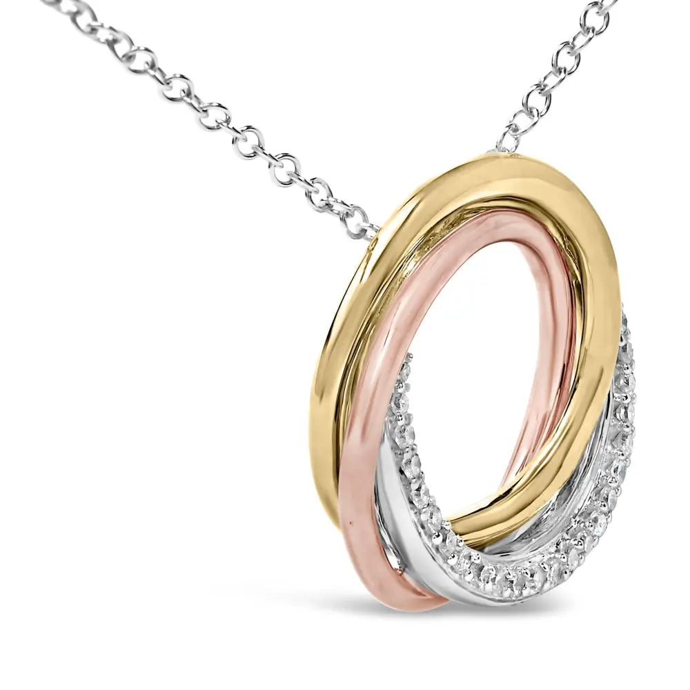 Tri-Tone Sterling Silver 1/5 Cttw Diamond Interlocking Circle Necklace