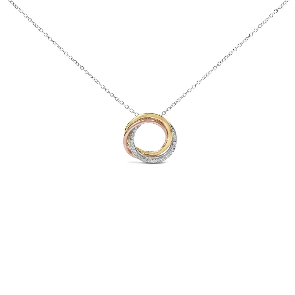 Tri-Tone Sterling Silver 1/5 Cttw Diamond Interlocking Circle Necklace