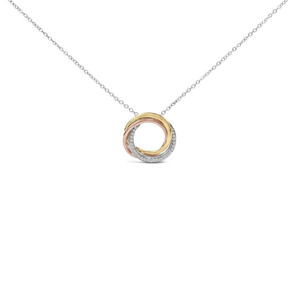 Tri-Tone Sterling Silver 1/5 Cttw Diamond Interlocking Circle Necklace