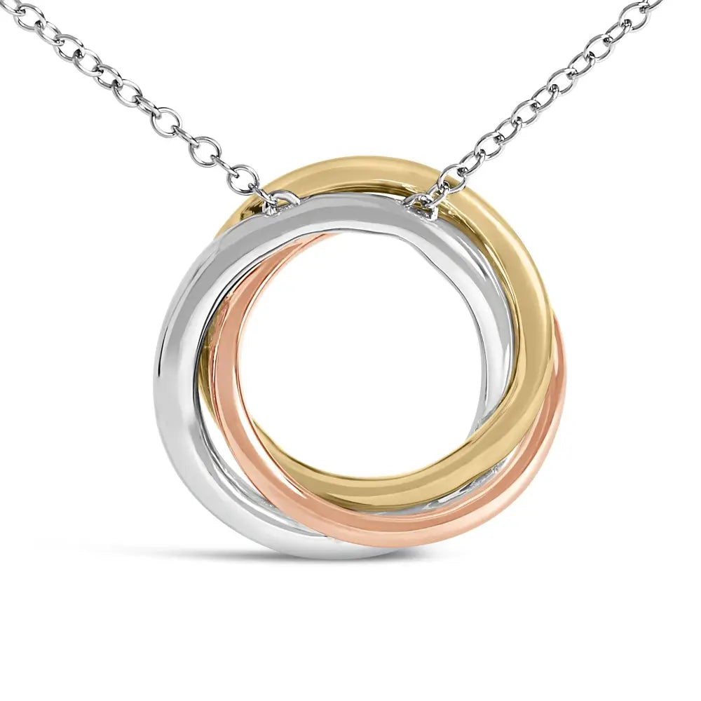 Tri-Tone Sterling Silver 1/5 Cttw Diamond Interlocking Circle Necklace