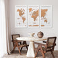 Cork world map triptych - White