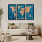 Cork world map triptych - Black
