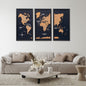 Cork world map triptych - Black