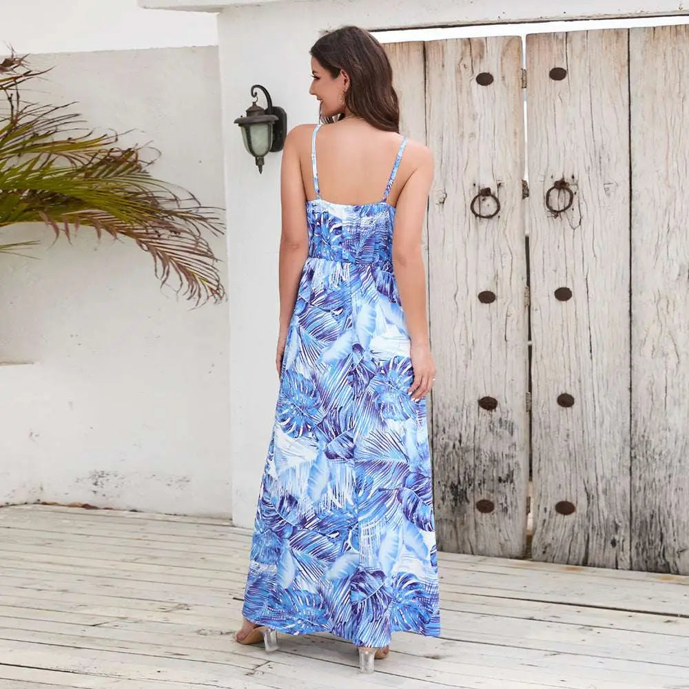 Tropical Leaf Long Dress Summer Swing