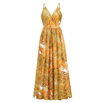 Tropical Leaf Long Dress Summer Swing