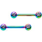 14G 9/16 Clear Gem Rainbow PVD Barbell Nipple Ring Set