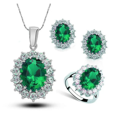 Turquoise Crystal Jewelry Bridal Necklace Earrings Ring Set